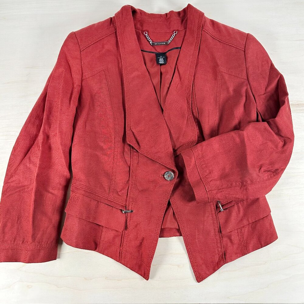 White House Black Market Linen Blend Blazer Rust Dark Orange Women's 6